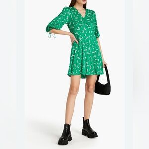 Maje Rizelle Floral Empire Waist Woven Mini Dress 34 Green